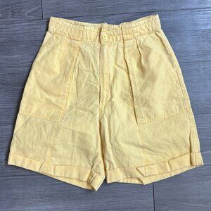 Vintage 80s High Waisted Butter Yellow Pleated Waist Shorts Size 26” / 9